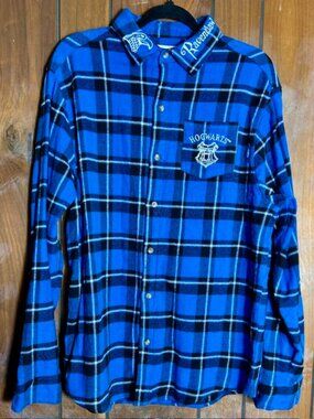 Harry Potter Cakeworthy Ravenclaw Blue Flannel Buttonn Down Shirt Sz XL - EUC